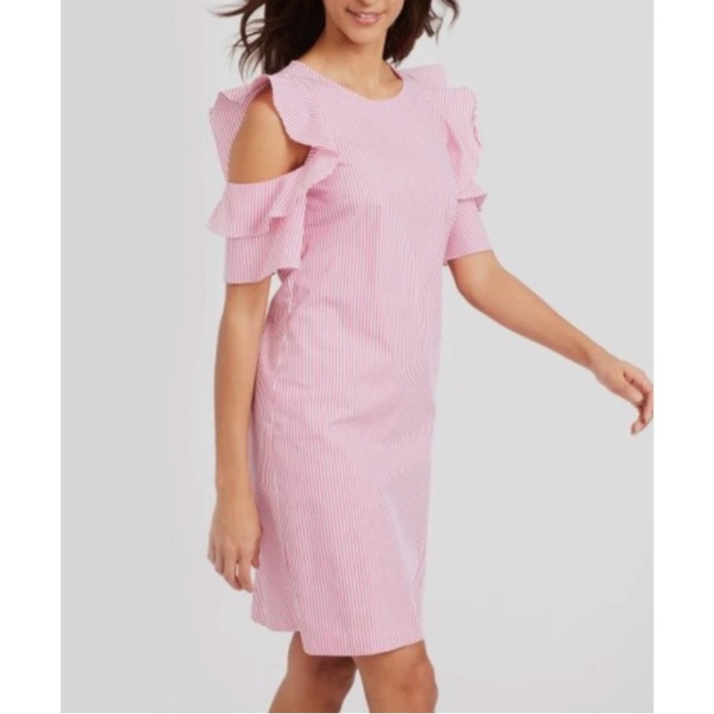 J. McLaughlin Striped Pink Cold Shoulder Dress